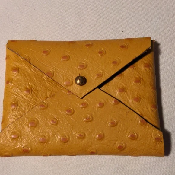 Handmade Genuine Leather Envelope Pouch Golden Yellow Ostrich - Picture 3 of 9
